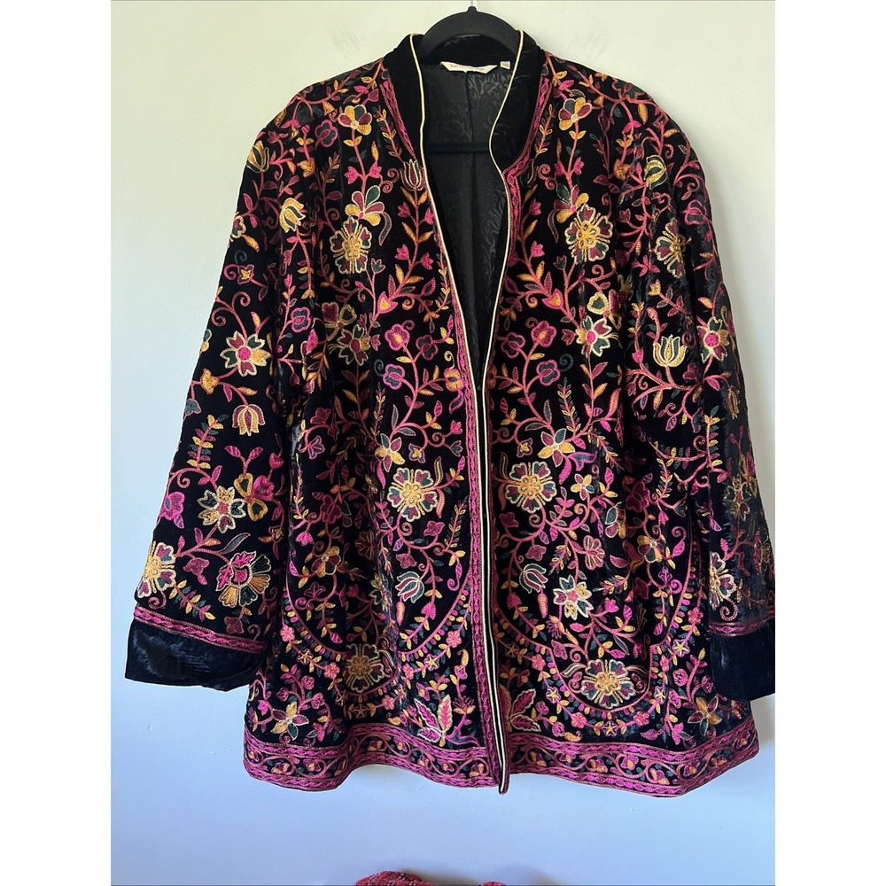 Soft Surroundings Astrid Velvet Jacket Kashmiri Embroidery Multi Color Size 3X